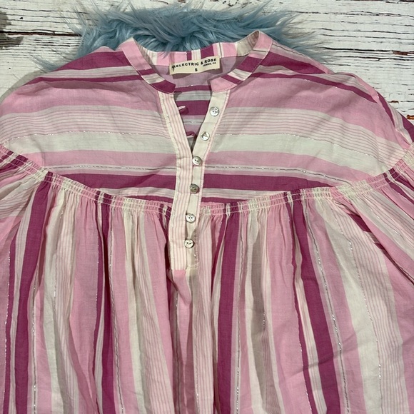 Electric & Rose Pink Striped Peasant Oversized Top - Picture 4 of 8